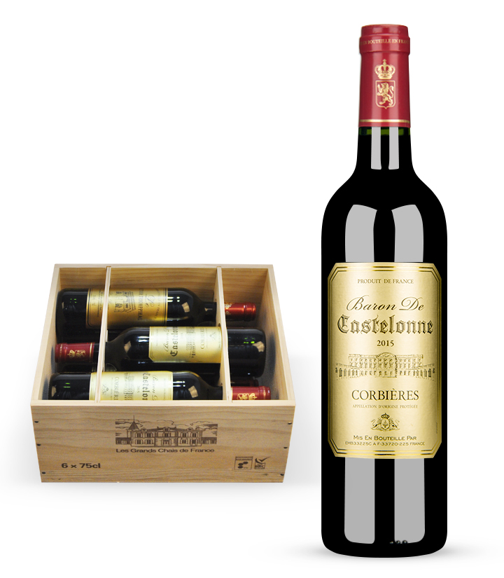 13.5°法国卡斯德隆男爵科比埃干红葡萄酒（带6支装木盒）750ml*6 瓶
